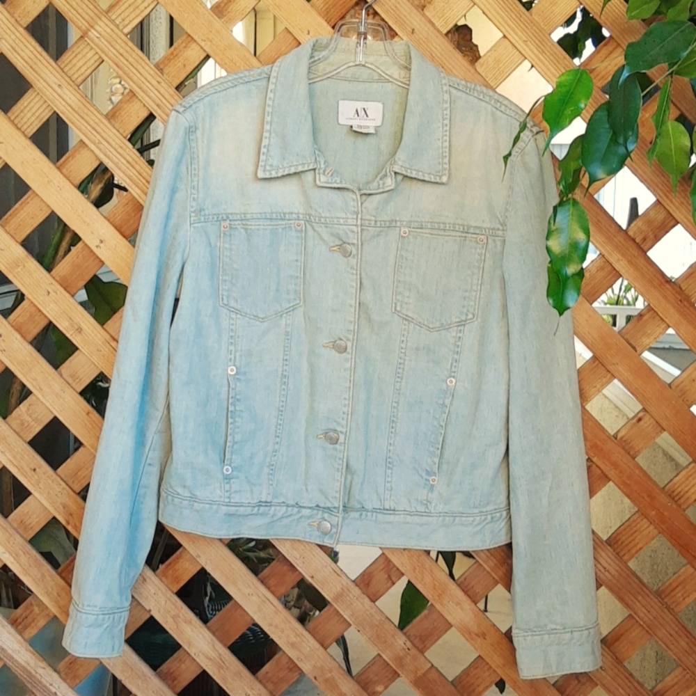 Armani Exchange Light Blue Faded Four Pocket Jean Jacket, Size Large